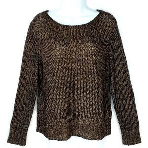 Eileen Fisher Mohair Alpaca Blend Loose Knit Sweater Size Small Black Gold
